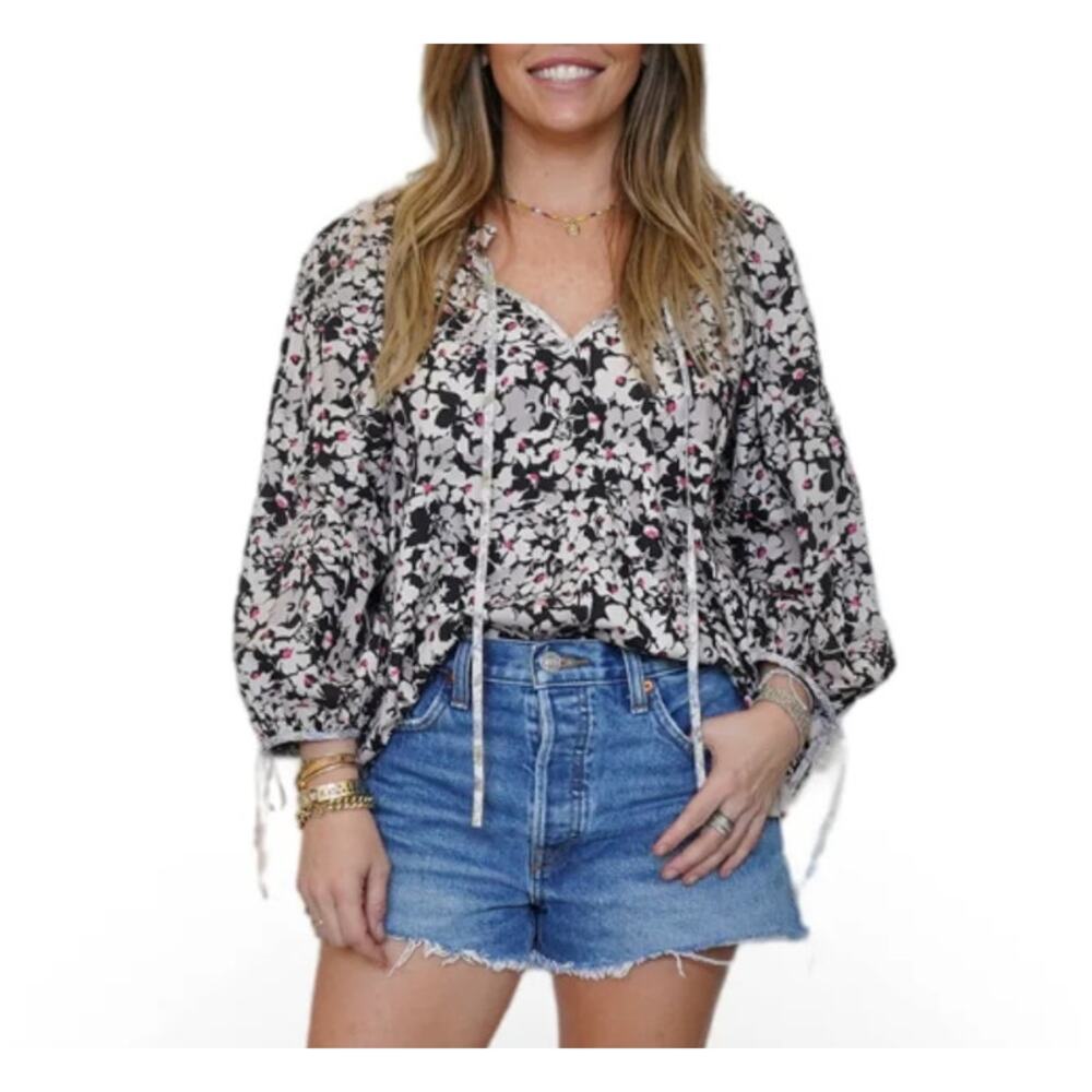 SLV Sur La Vague Moonlight Tie Blouse, Black/White, Large, 150$